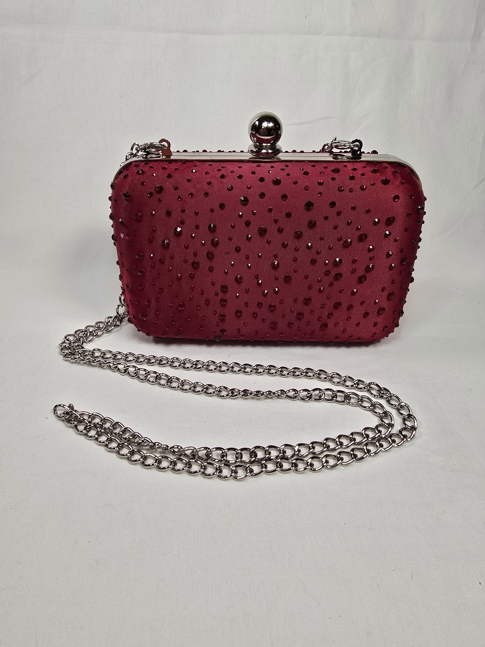 Elegant Studded Satin Clutch - Deep Wine By White House Black Market
